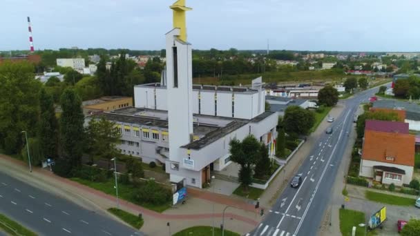 Templom Koszalin Kosciol Franciszkanska Aerial View Lengyelország Kiváló Minőségű Felvételek — Stock videók