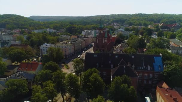 Panorama Rondo Leona Wielkiego Kirche Wejherowo Kosciol Kostki Luftaufnahme Polen — Stockvideo