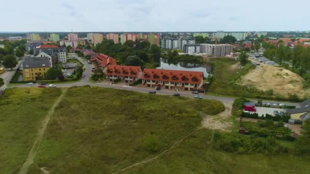 Apartamentos Pond Staw Glinianki Pila Domy Osiedle Aerial View Poland — Vídeo de Stock