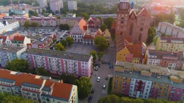 Стара Церква Міського Ринку Stargard Stary Rynek Kosciol Aerial View — стокове відео