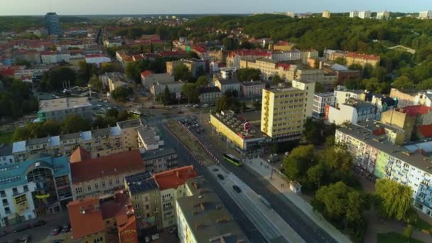 Chrobrego Street Gorzow Wielkipolski Downtown Centrum Aerial View Poland Imagens — Vídeo de Stock