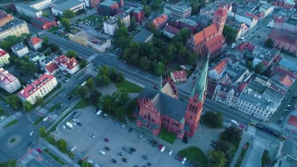 Biserica Plac Swietej Katarzyny Panorama Torun Kosciol Aerial View Polonia — Videoclip de stoc