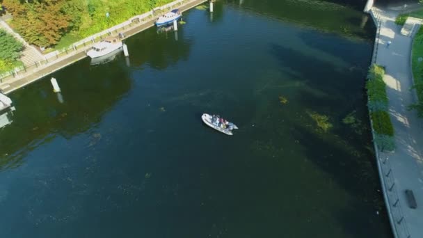 Beautiful Boat Beautiful Opera Nova River Brda Bydgoszcz Rzeka Aerial — Stock video