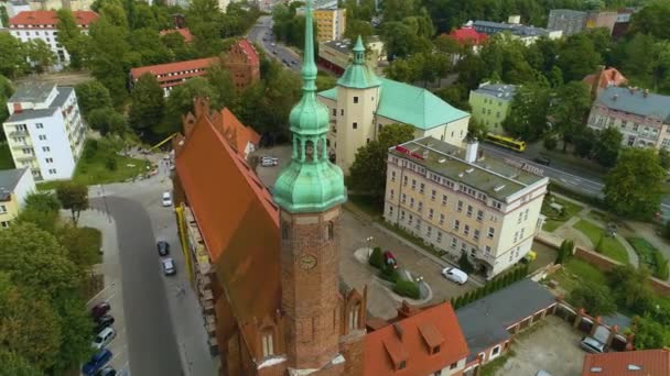 Церковь Slupsk Kosciol Swietego Jacka Aerial View Poland Высококачественные Кадры — стоковое видео