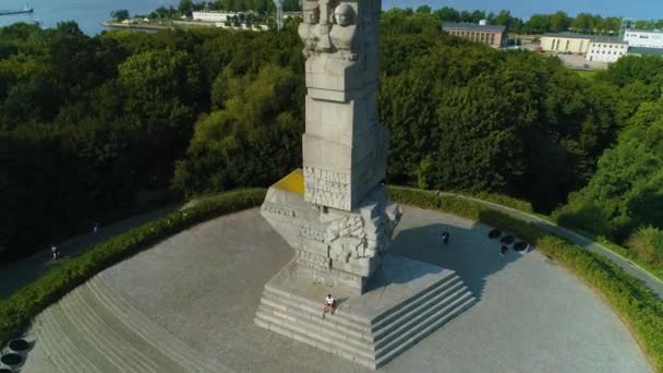 Westerplatte Monument Gdaňsk Pomnik Aerial View Polsko Vysoce Kvalitní Záběry — Stock video