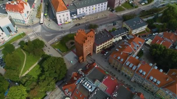 Old Town High Gate Olsztyn Stare Miasto Wysoka Brama Aerial — Stock Video