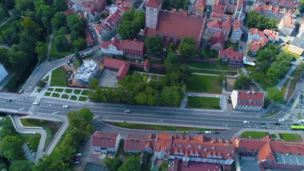 プランティ大聖堂旧市街Olsztyn Bazylika Stare Miasto Airial View Poland 高品質4K映像 — ストック動画
