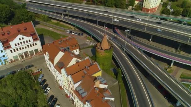 Long Bridge Waterfront Szczecin Most Dlugi Nabrzeze Wieleckie Aerial View — Videoclip de stoc