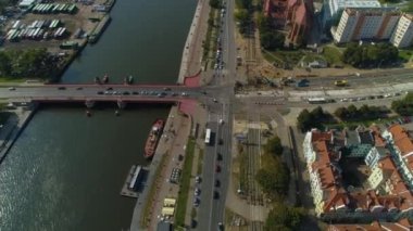 Long Bridge Rıhtımı Szczecin En Dlugi Nabrzeze Wieleckie Hava Görüntüsü Polonya. Yüksek kalite 4k görüntü