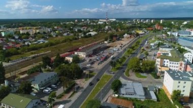 Okrzei Caddesi Wloclawek Dworzec Pkp Hava Manzaralı Polonya 'nın güzel Panoraması. Yüksek kalite 4k görüntü