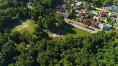 Panorama Amfitiyatrosu Central Park Wejherowo Amfiteatr Hava Görüntüsü Polonya. Yüksek kalite 4k görüntü