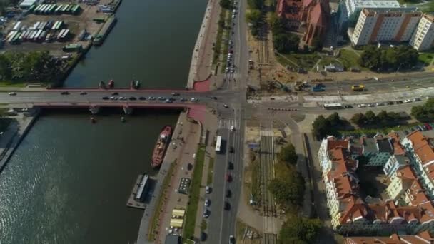 长桥滨海Szczecin Most Dlugi Nabrzeze Wieleckie Aerial View Poland 高质量的4K镜头 — 图库视频影像