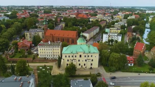 Slupsk Kilisesi Kosciol Swietego Jacka Hava Manzarası Polonya Yüksek Kalite — Stok video