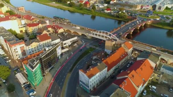 Pont Vieille Ville Gorzow Wielkopolski Plupart Staromiejski Warta Aerial Poland — Video
