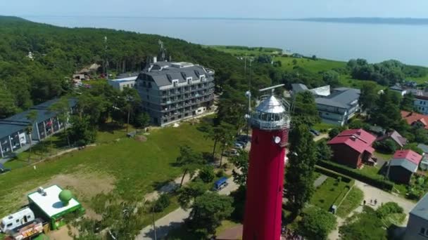 Világítótorony Krynica Morska Latarnia Morska Aerial View Lengyelország Kiváló Minőségű — Stock videók