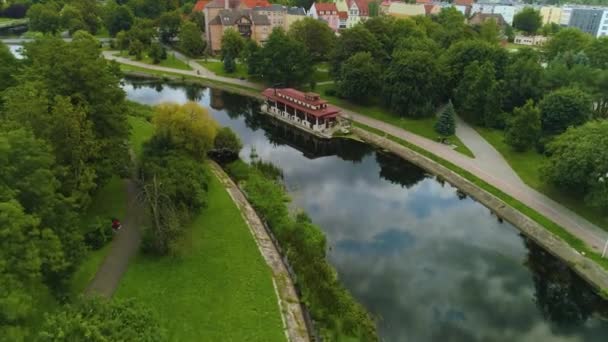 Ship River Gwda Pila Rzeka Statek Aerial View Poland High — Stock Video