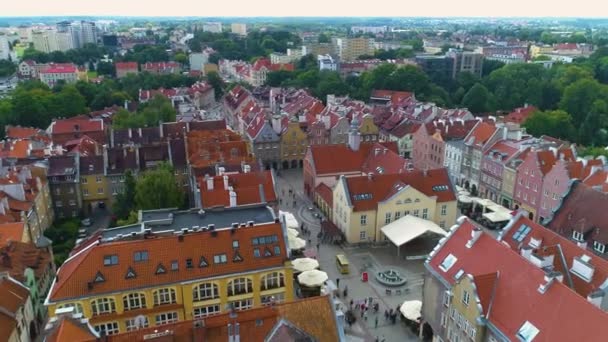 旧市街市場広場Olsztyn Stare Miasto Ratusz空撮ポーランド 高品質4K映像 — ストック動画