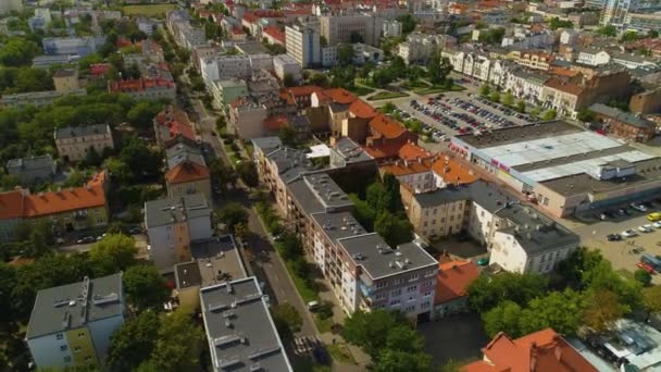 Lägenheter Center Street Saint Antoni Wloclawek Flygfoto Polen Högkvalitativ Film — Stockvideo