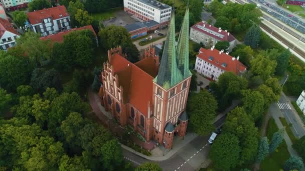 Iglesia Olsztyn Kosciol Nmp Vista Aérea Polonia Imágenes Alta Calidad — Vídeos de Stock