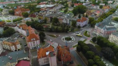 Rondo Dayanışma Dayanışması Slupsk Merkez Hava Görüntüsü Polonya. Yüksek kalite 4k görüntü