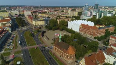 Dayanışma Meydanı Szczecin Plac Solidarnosci Hava Görüntüsü Polonya. Yüksek kalite 4k görüntü