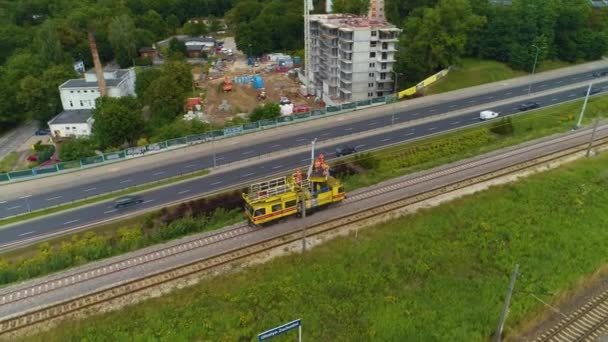 Special Vehicle Railway Tracks Olsztyn Pojazd Tory Aerial View Poland — Stock Video