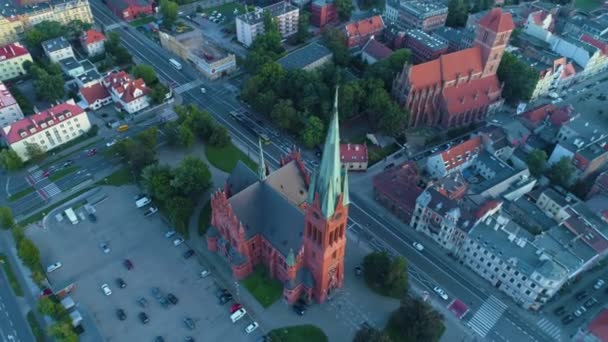 Church Plac Swietej Katarzyny Panorama Torun Kosciol Aerial View Polsko — Stock video