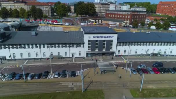 Főpályaudvar Szczecin Dworzec Glowny Aerial View Lengyelország Kiváló Minőségű Felvételek — Stock videók