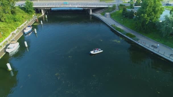 Лодка Реке Брда Быдгощ Ржека Воздушный Вид Польши Высококачественные Кадры — стоковое видео