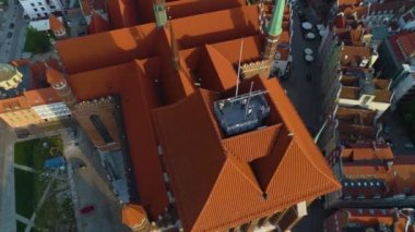 Bazylika Mariacka Gdansk Eski Kasaba Bazilikası Hava Görüntüsü Polonya. Yüksek kalite 4k görüntü