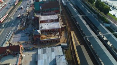 Tren İstasyonu Ana Gdansk Dworzec Kolejowy Hava Görüntüsü Polonya. Yüksek kalite 4k görüntü