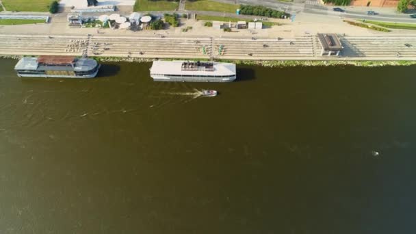 Vistula Nehri Torun Promenada Wisla Bulwar Havacılık Polonya Yüksek Kalite — Stok video