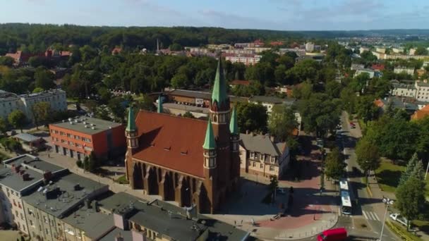 Церковь Wejherowo Kosciol Kostki Centrum Aerial View Poland Высококачественные Кадры — стоковое видео