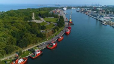 Westerplatte Anıtı Gdansk Pomnik Hava Görüntüsü Polonya. Yüksek kalite 4k görüntü