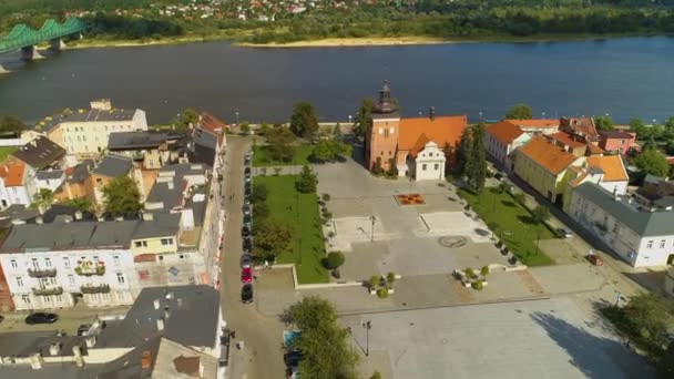 Church Old Market Wloclawek Stary Rynek Bulwary Wisla Aerial View — ストック動画