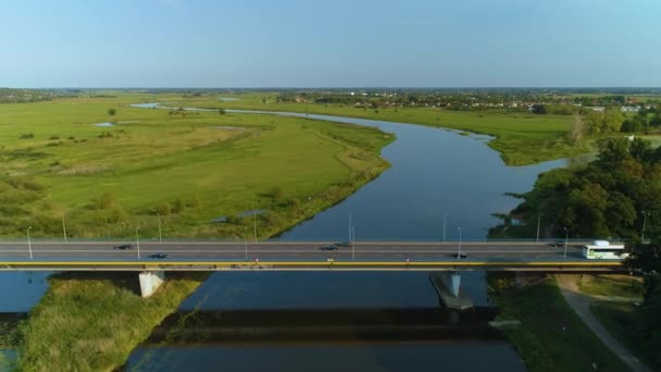 Vackra Landskap Lubuski Bridge River Warta Gorzow Krajobraz Antenn View — Stockvideo