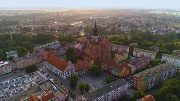 Old Town Market Church Stargard Stary Rynek Kosciol Flygfoto Polen — Stockvideo
