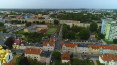 Panorama İlköğretim Okulu Koszalin Szkola Podstawowa Hava Görüntüsü Polonya. Yüksek kalite 4k görüntü