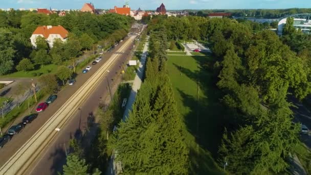Chopina Sokak Müzisyenleri Torun Ogrod Muzykow Hava Manzaralı Polonya Bahçesi — Stok video