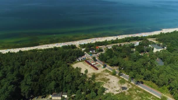 Krásná Pláž Baltské Moře Krynica Morska Plaza Aerial View Polsko — Stock video