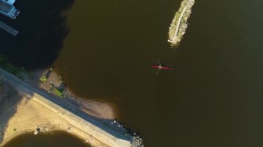 Kayak Marina Torun Przystan Nehri Vistula Wisla Hava Görüntüsü Polonya. Yüksek kalite 4k görüntü