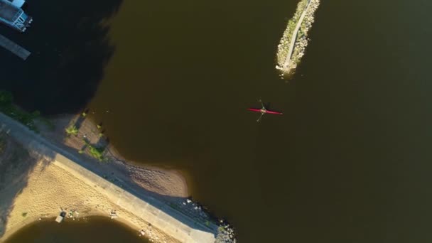 Каяк Марина Торунь Пшистань Река Висла Воздушный Вид Польши Высококачественные — стоковое видео