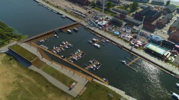 Noordoostelijke Jachthaven Nabrzeze Starowka Szczecin Odra Zachodnia Uitzicht Vanuit Lucht — Stockvideo