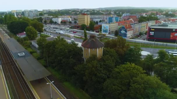 Station Koszalin Dworzec Kolejowy Aerial View Polen Hoge Kwaliteit Beeldmateriaal — Stockvideo