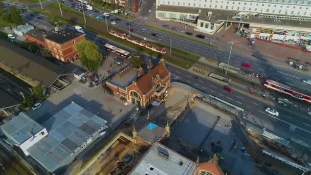 Hlavní Nádraží Gdaňsk Dworzec Kolejowy Aerial View Polsko Vysoce Kvalitní — Stock video