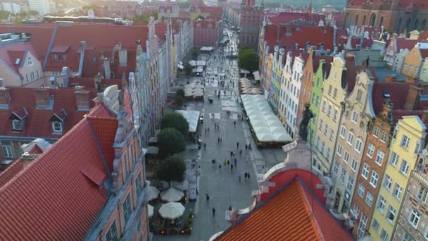 Long Market Downtown Gdansk Dlugi Targ Srodmiescie Aerial View Lengyelország — Stock videók