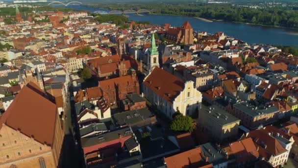 Templom Óváros Tér Torun Kosciol Stary Rynek Aerial View Lengyelország — Stock videók