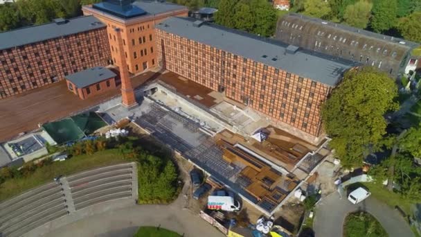 Square Mill Island Bydgoszcz Wyspa Mlynska Aerial View Polen Hoge — Stockvideo