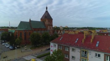 Eski Koszalin Katedrali Katedra Nmp Stary Rynek Hava Görüntüsü Polonya. Yüksek kalite 4k görüntü