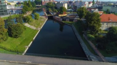 Dayanışma Bridges Brda Nehri Bydgoszcz Mosty Solidarnosci Hava Görüntüsü Polonya. Yüksek kalite 4k görüntü